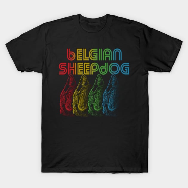 Cool Retro Groovy Belgian Sheepdog Dog T-Shirt by Madfido